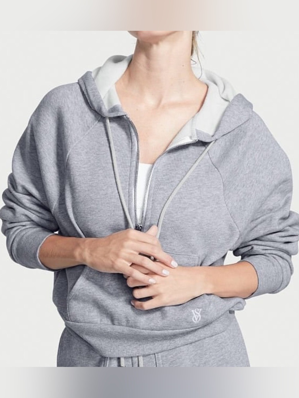 Victoria's Secret Heather Gray Cropped 3/4 zip-up Hoodie Women’s size XL